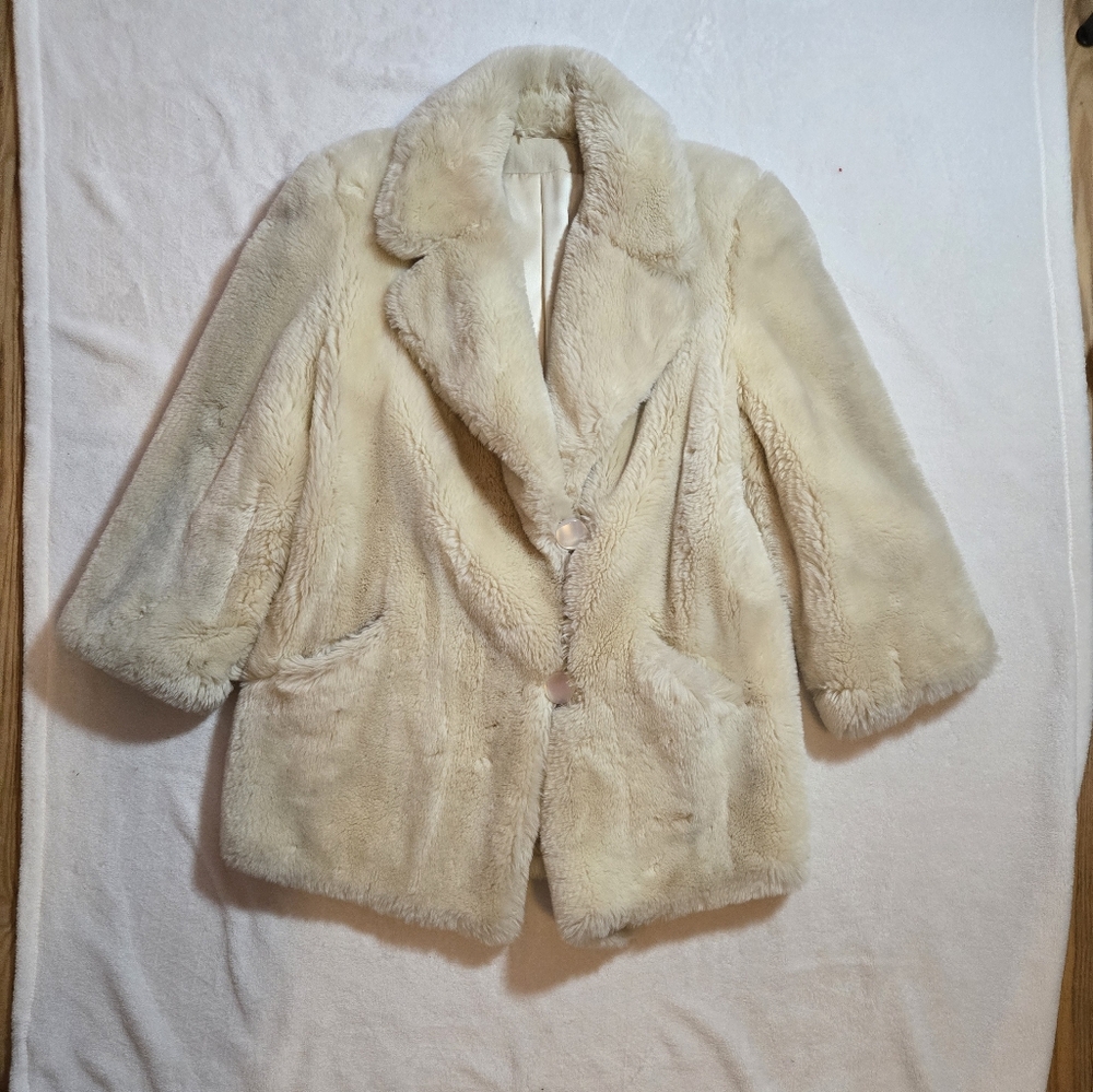 VINTAGE Style VI Ltd. Faux Fur Coat with Silk Satin Lining and Leather edges.